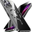 WEYNRBOX Magnetic for iPhone 13 Pro Max Case with Privacy Screen Protector & Full Camera Cover,[Non-Yellowing] Plating Glossy Soft Shockproof Clear Phone Case Women Girls for 13 ProMax,Black