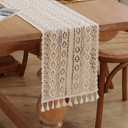 meioro Crochet Lace Table Runner, 10x48 Inch Boho Cotton Table Runners with Tassels, Rustic Farmhouse Table Decoration 48 Inches Long, Mesh Woven Table Decor for Wedding Bridal Shower Party