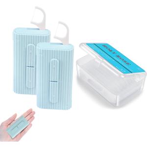 Holy rose Portable Dental Floss Picks Dispenser 2 Box, Travel Floss Case with Adult Floss Sticks 80 Count, Portable Flosser Toothpick Perfect for Home, Travel Cleaning Teeth, Tool for Oral Care (Blue)