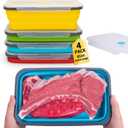 Extra Large Collapsible Food Storage Containers with Lid & Air Vent, 81 oz, 4 Pack, XXL Collapsible Marinade Container BBQ Prep Foldable Silicone Containers, Microwave Freezer Dishwasher Safe