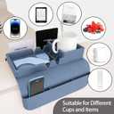 Couch Arm Cup Holder - Silicone Sofa Armrest Tray with 5 Side Pockets, Anti-Slip Armrest Recliner Armchair Caddy, Sofa Table Organizer for Drinks Tablet Remote Snacks Cellphone Cup (Blue)