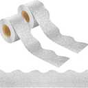 131Ft Silver Glitter Bulletin Board Borders Silver Scalloped Bulletin Board Trims Shiny Decorative Border Trims Sparkle Self-Adhesive Border Stickers for Classroom School Home Office Blackboard Desk