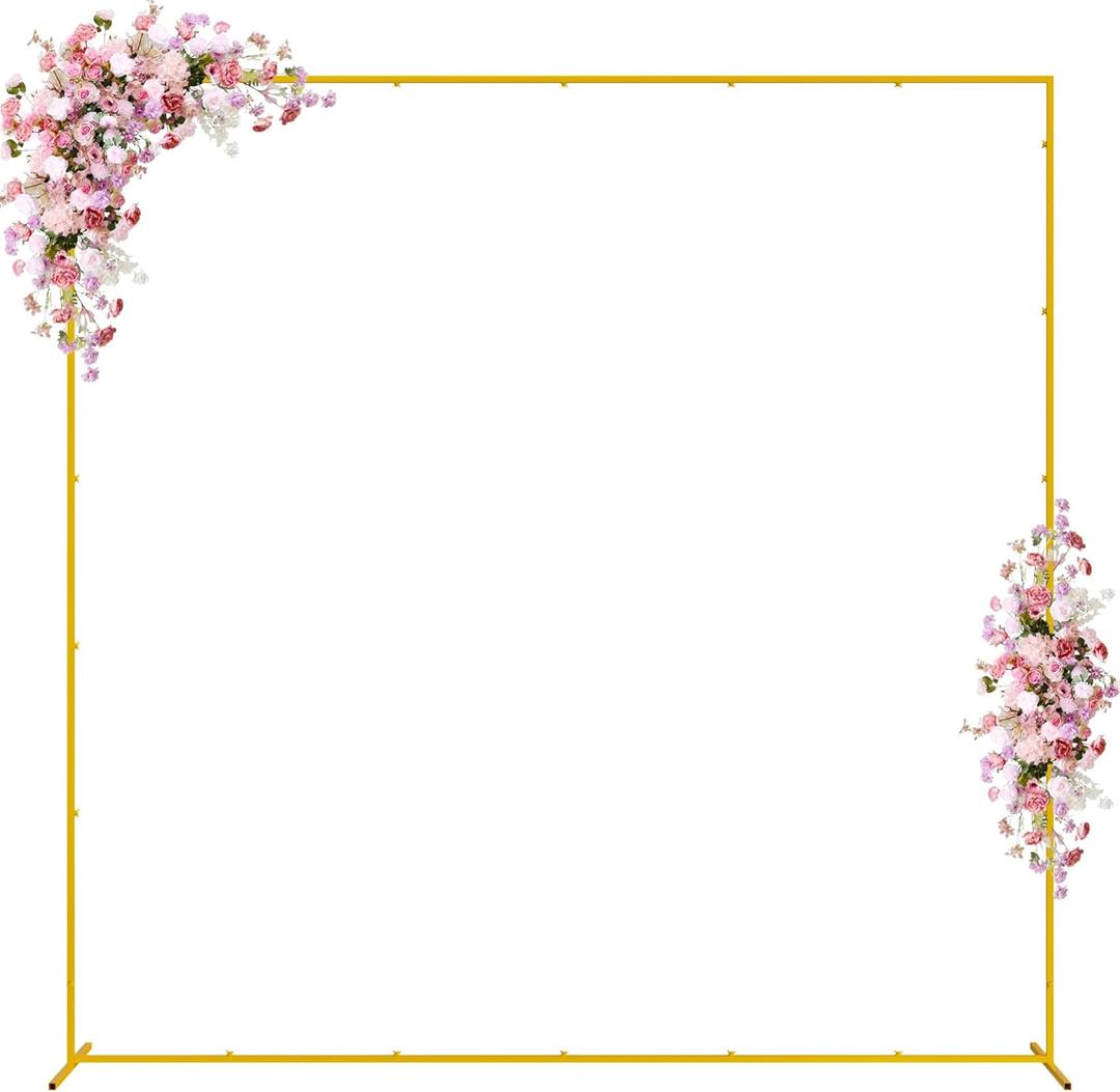 Wokceer Wedding Arch Backdrop Stand Square 7.2 x 7.2 FT Wedding Arches for Ceremony Metal Balloon Arch Frame for Wedding Birthday Party Garden Arbor Anniversary Event Decor (7.2FT x 7.2FT, Gold)