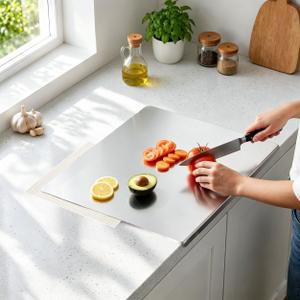 Stainless Steel Cutting Board with Lip for Kitchen，15.74"x19.68" Non-Toxic Metal with Anti-slip Mat Counter Large Chopping Board Set, Multiple Sizes Dishwasher Safe for Food Prep, 15.7"L x 19.7"W
