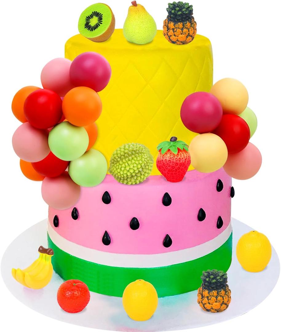 Cheereveal Fruit Theme Cake Figures Decorations - Watermelon Strawberry Pineapple Ball Cake Toppers Figurines for Dessert, Fruit Theme Birthday Baby Shower Party Supplies