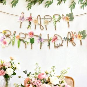 Norme 2 Pcs Wildflower Birthday Party Decorations Banner Metal 3D Flower Happy Birthday Garland Garden Spring Tea Fairy Party Decorations for 16 21st 30th 40th 50th 60th 70th