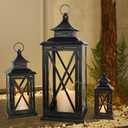 DECORKEY 3PCS (20’’&13’’&9’’) Lanterns Decorative Indoor & Outdoor, Vintage Metal Frame Candle Holders for Front Porch, Patio, Pathway, Balcony, Garden, Yard Decor, Halloween Christmas Decorations