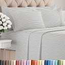 Full 6 Piece Sheet Set - Comfy, Breathable & Cooling - Soft Hotel Luxury Bedding for Women, Men, Kids, Teens and Children - 1 Flat & 1 Fitted Sheet & 4 Pillowcases with Deep Pockets - Grey Stripes 2