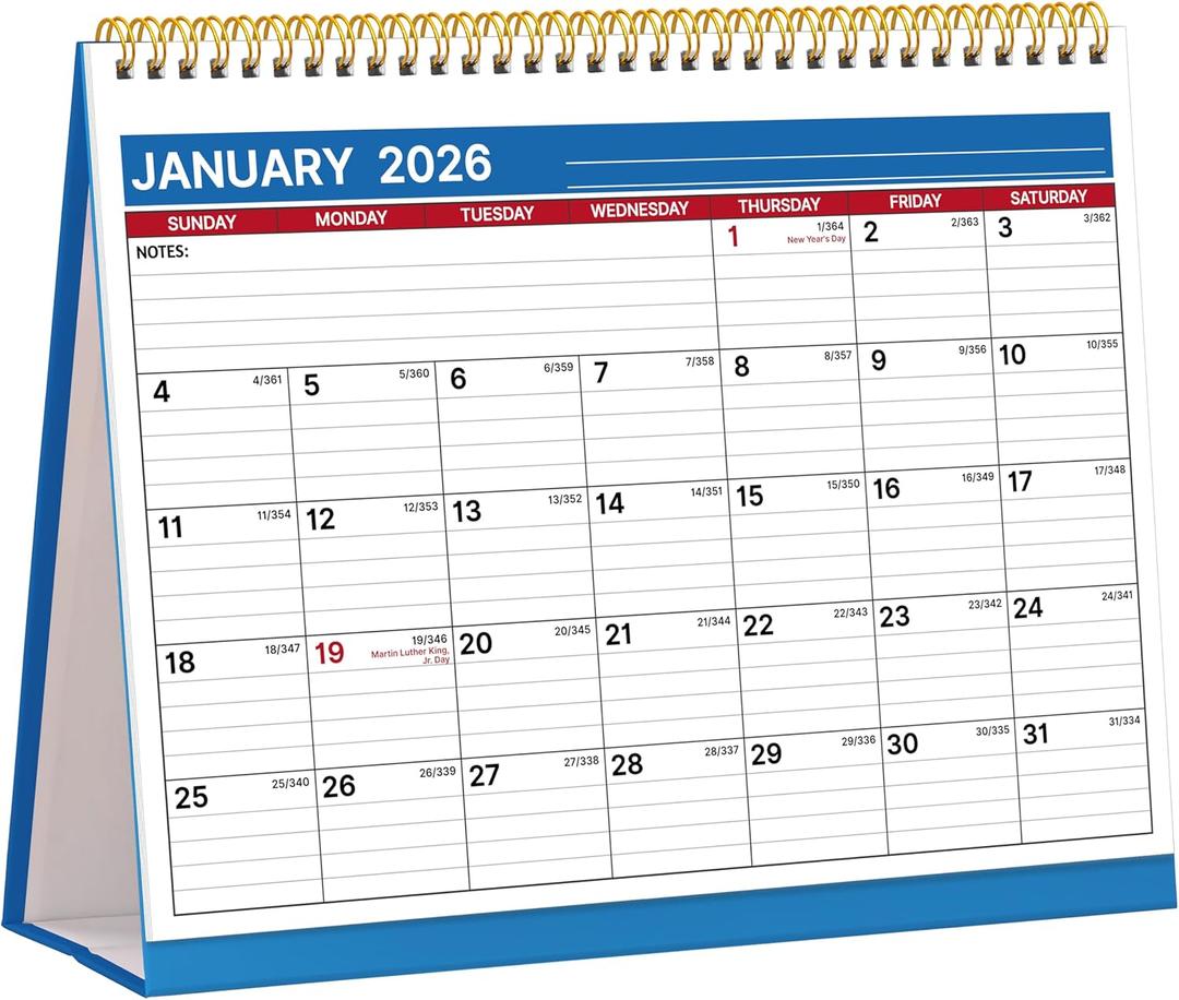 4 x Desk Calendar 2026, Desktop Calendar 2026 Standing flip, 8.5 x 11, Jan 2026 - Dec 2026, Stand Up Calendar with Memo Pages, Large Ruled Blocks, Holidays, Thick Paper, Great for Home, School, Office