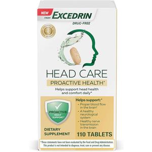 Excedrin Head Care Proactive Health with Magnesium, Riboflavin, Vitamin B6, Folic Acid and Vitamin B12, Dietary Supplement Supports Head Health and Comfort Daily – 110 Count 