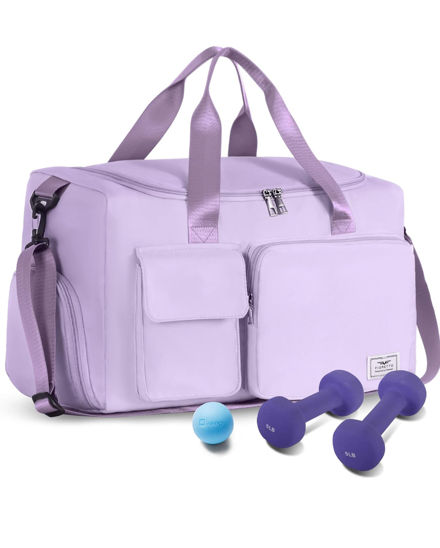 FIORETTO Women's Gym Duffle Bag with Shoes Compartment, 37L Capacity, Ideal for Travel, Gym, Sports, Duffel, Weekender