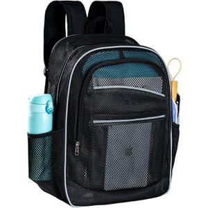 Large Mesh Backpack for School 27L with Reflective Strips, See Through Travel Backpack for Women Men Beach Outdoor