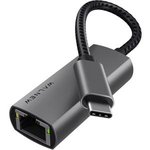 USB-C to Ethernet Adapter, WALNEW USBC to RJ45 Lan Adapter, Gigabit Cat Network Cable Converter to Type C Thunderbolt 3 for Mac,MacBook Pro/Air,iPad 10th,Dell XPS,Chromebook,Surface,Samsung Galaxy Tab