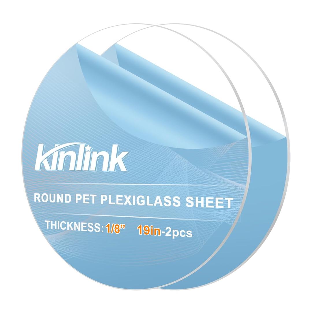 KINLINK 19IN Round Clear PET Plexiglass Sheets 1/8 inch Thick 2 Pack