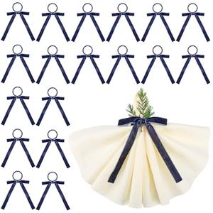 Acellegic 18 Set Christmas Napkin Rings 6in Velvet Bow Napkin Holders for Table Settings Festive Gift Serviette Holder Rings Bow for Christmas Birthday Party Anniversary Table Decorations (Navy Blue)