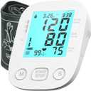 Blood Pressure Monitor for Home use, Upper Arm Automatic Digital BP Monitor with Wide Arm Cuff, Blue Backlit LCD Screen, Includes USB Cable, Suitable for Holiday and Christmas Gifts (White)