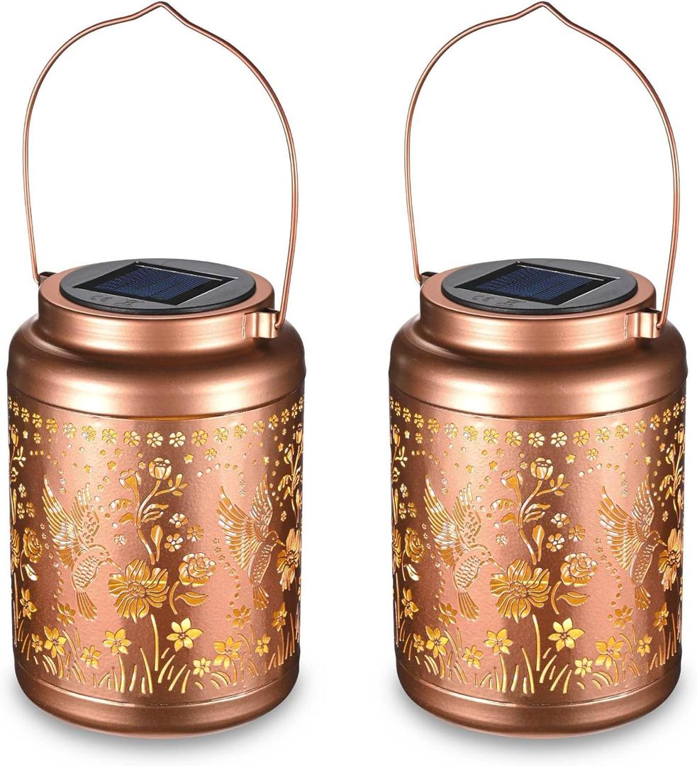 LAGarden Hummingbird Solar Lantern Outdoor Hanging Waterproof Metal Bird Decorative Light Christmas Gifts for Family Yard Patio Garden Backyard Porch Table Decor 2 Pack
