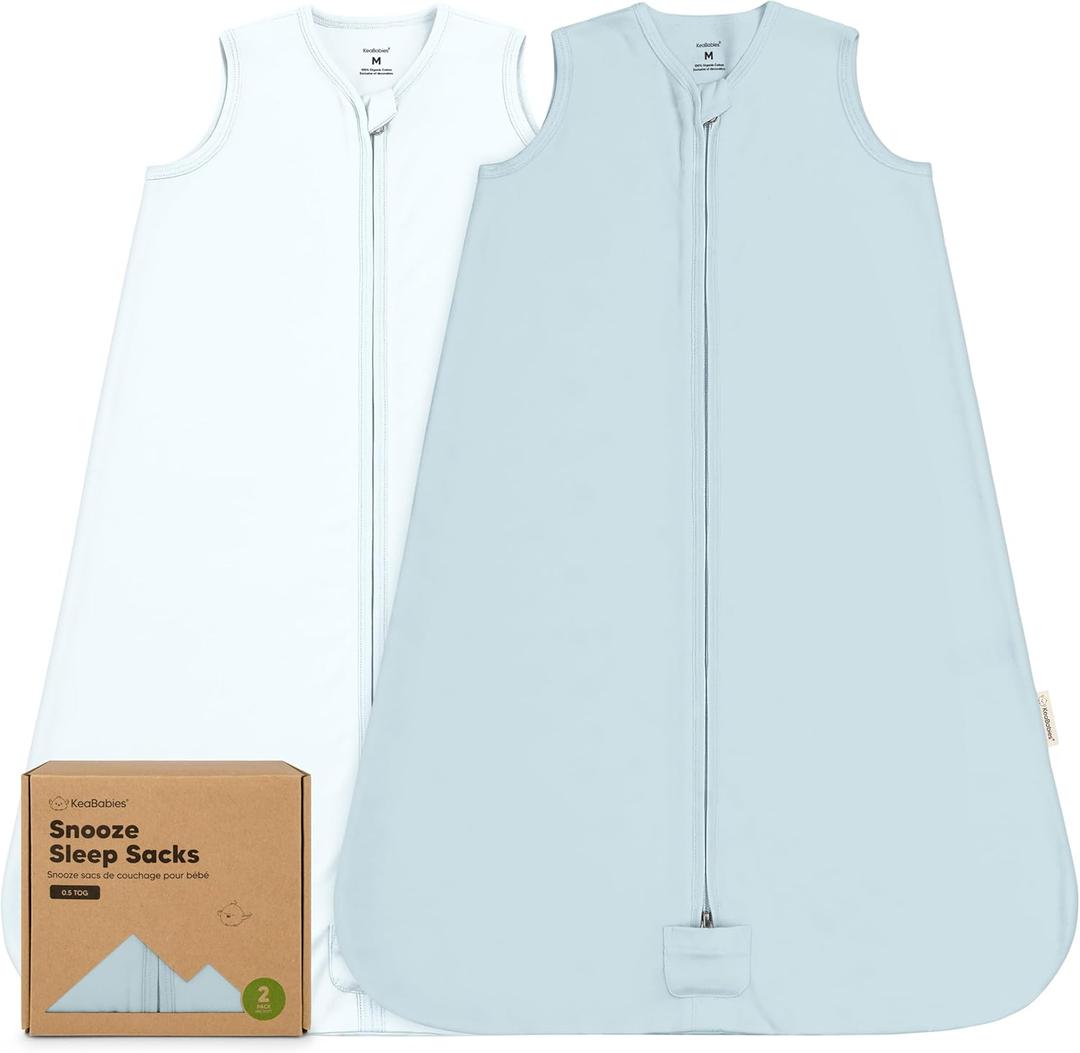 2-Pack Baby Sleep Sacks, Zipper Wearable Blanket - 0.5TOG Organic Cotton, Lightweight, Soft Cozy Toddler Sleeping Sack 6-12 months, Easy to Wear Large Newborn Transition Swaddles Sleepsacks (Glacier)