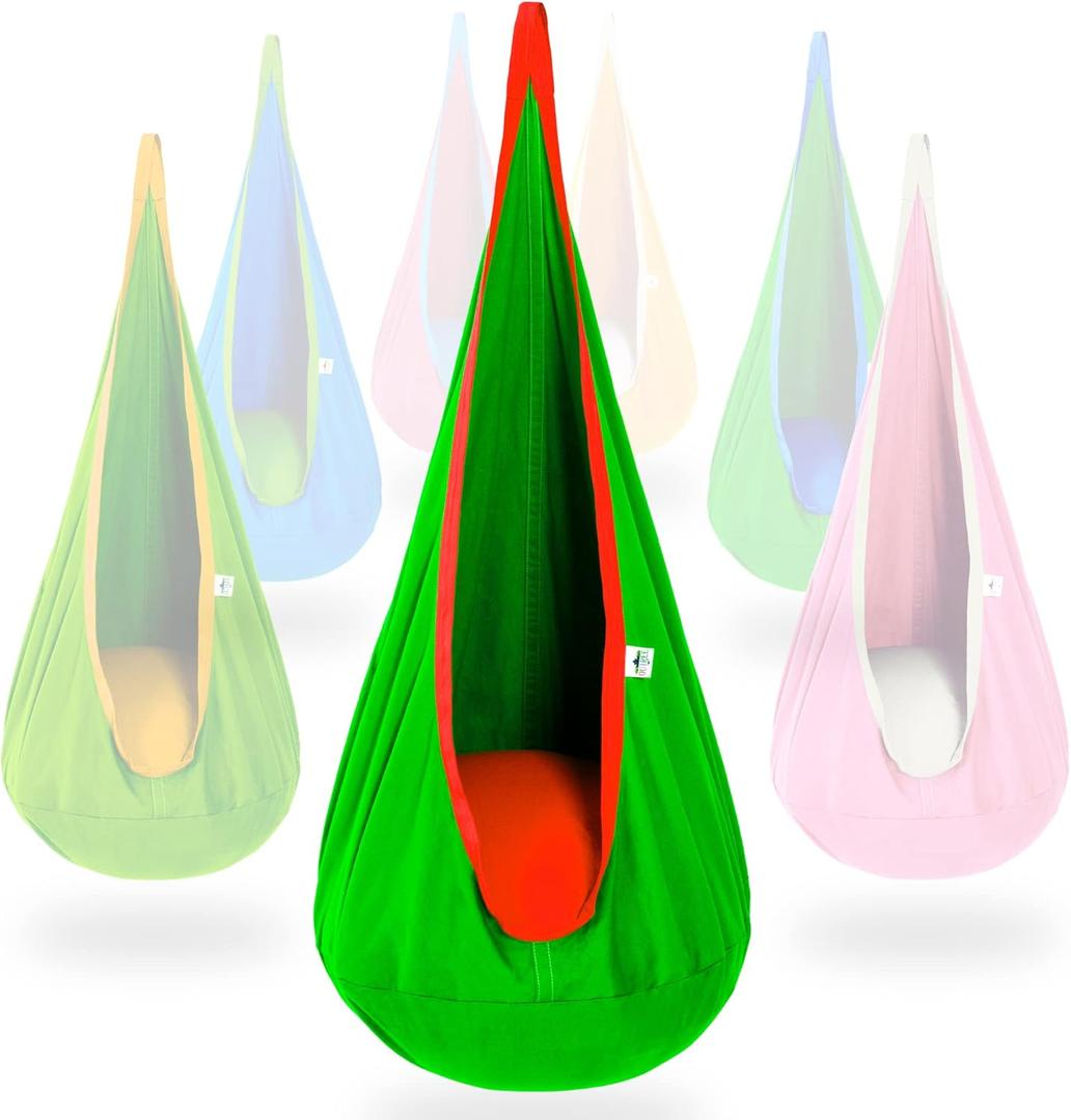 OUTREE Kids Pod Swing Seat, Cotton Child Hammock Swing Chair, Sensory Swing for Indoor and Outdoor Use, Green