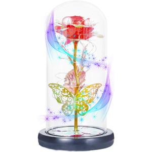 (red) Birthday Gifts for Women,Gifts for Her, Handmade Glass Roses Flowers Birthday Gifts for Women Mom Wife GirlfriendColorful Rainbow Flower Rose Gifts for Wife,Mom,Anniversary