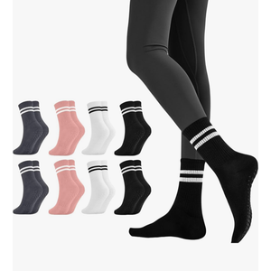 Pilates Socks with Grips for Women Long Non-Slip Yoga Grippy Socks for Barre, Ballet, Dance & Hospital, Anti-Skid Workou 8pcs