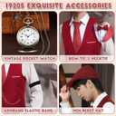 PARTTELY 1920s Mens Costume,Roaring 20s Costumes for Men,1920S Mens Outfit Accessories with Vest Hat Pocket Watch Tie Armband (Red, L)