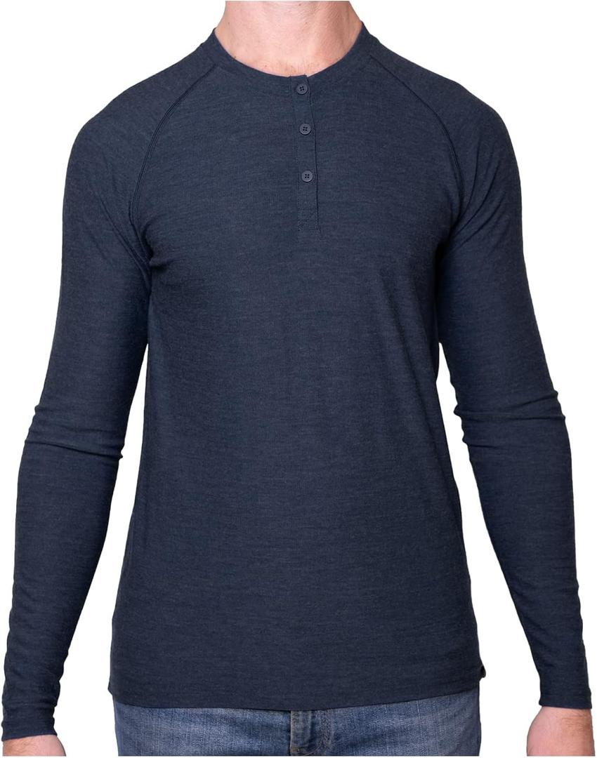 MERIWOOL Men's Base Layer Long Sleeve Henley - Lightweight Merino Wool Thermal (S)