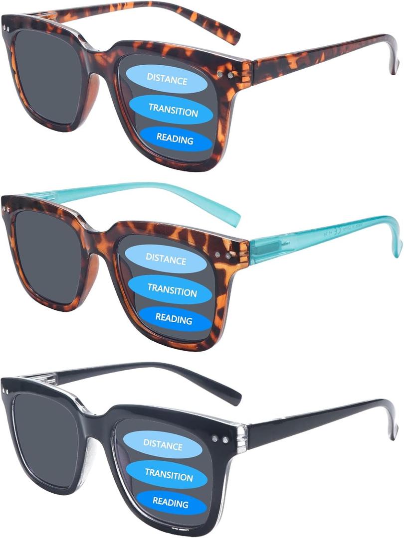 COJWIS 3-Pack Progressive Multifocus Reading Sunglasses for Women Men UV Protection Trifocal Sun Readers with Spring Hinge (3 MIX, 2.75, multiplier_x)