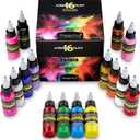 Magicfly Airbrush Paint, 16 Colors Acrylic Airbrush Paint Set (30 ml/1 oz), Ready to Spray, Opaque & Neon Colors, Water-based, Premium Kit for Beginners, Hobbyist and Artists