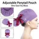 Scrub Caps Women Bouffant Scrub Hats Caps Nurses, Adjustable Working Cap Ponytail Pouch Tie Back Hats