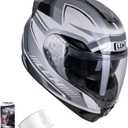 LEM Motorcycle Helmets Full Face, Helmets for Men DOT Certified, PINLOCK & DVS Dual Vision, Motorcycle Street Bike Helmet for Adults Fiberglass Shell Bluetooth Ready for Cruiser(White/Black, Size S)