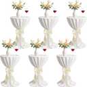 12 Pcs Cocktail Table Covers with Satin Sash, 34 x 45 in Round Cocktail Tablecloths Bar High Top Stylish and Elegant Table Cover Skirt for Weddings Parties Banquets (White,Light Beige)