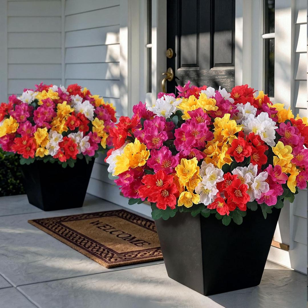 8 Bundles Artificial Camellia for Front Door Outside - Faux UV Resistant Real Looking Camellia Flowers Fake Silk Bouquets Plants for Garden Window Farmhouse Home Spring Summer Decor (Mixed Color)