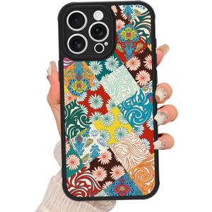 Magnetic for iPhone 14 Pro Max Case [Compatible with MagSafe] Aesthetic Flower Wave Patchwork Pattern Design, Slim Bumper Translucent Matte Protective Cover for Women Men