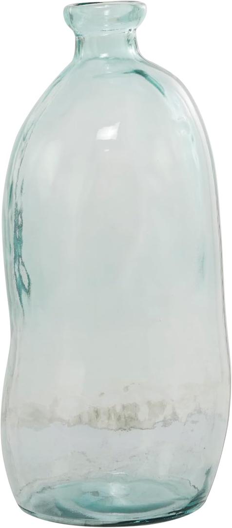 Deco 79 Recycled Glass Handmade Decorative Vase Spanish Bottleneck Centerpiece Vase, Flower Vase for Home Decoration 13" x 13" x 29", Blue