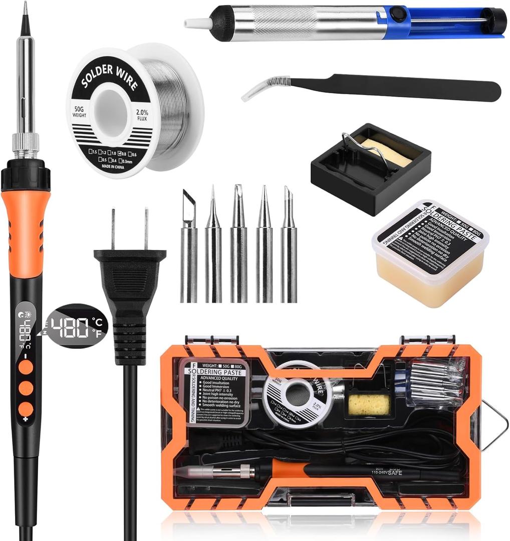 Soldering Iron Kit, Dmyond 90W LCD Digital Adjustable Temperature Soldering Gun with 5Pcs Tips, Thermostatic Soldering Kit for Home Appliance Repair, Orange