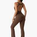 Yvette Women's Backless Jumpsuits Built in Bra Gym Workout Yoga Rompers Flare Leggings Bodycon Bodysuits,Small