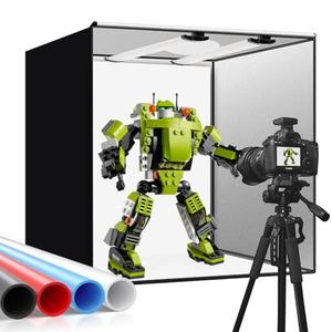 Photo Studio Box, 24x24x24 Inches Portable Foldable Photography Light Box Shooting Tent with 198 Brightness Dimmable LED Lights and 4 Backdrops for Product Photography