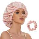 Silk Bonnet for Sleeping Women with Adjustable Strap, Satin Bonnet for Sleeping Double Layer, Soft Hair Bonnet for Curly Hair, Sleep Bonnets for Women (Pink)