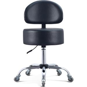 Ergonomic Drafting Stool with Backrest, 400LB Heavy Duty Hydraulic Stool, 19-25 Inch Adjustable Height Rolling Stool Chair with Lumbar Support for Standing Desk, Salon, Tattoo, Kitchen, Home Office, Round