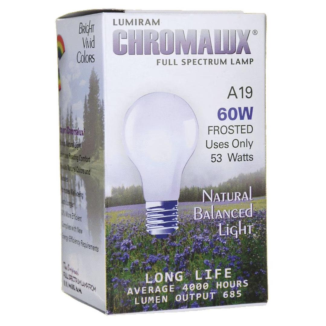 Chromalux 60W A19 Frosted Light Bulb - Natural Daylight, Long Life