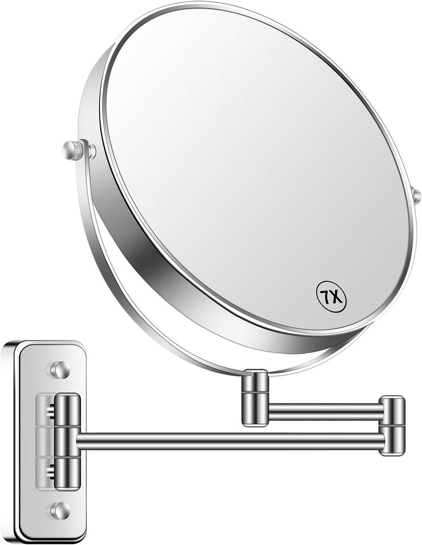 9 Large Wall Mounted Makeup Mirror 1X/7X Double-Side Bathroom Magnifying Mirror 360 Swivel Vanity Mirror Extendable Shaving Wall Mount Cosmetic Mirror for Men and Women, Chrome