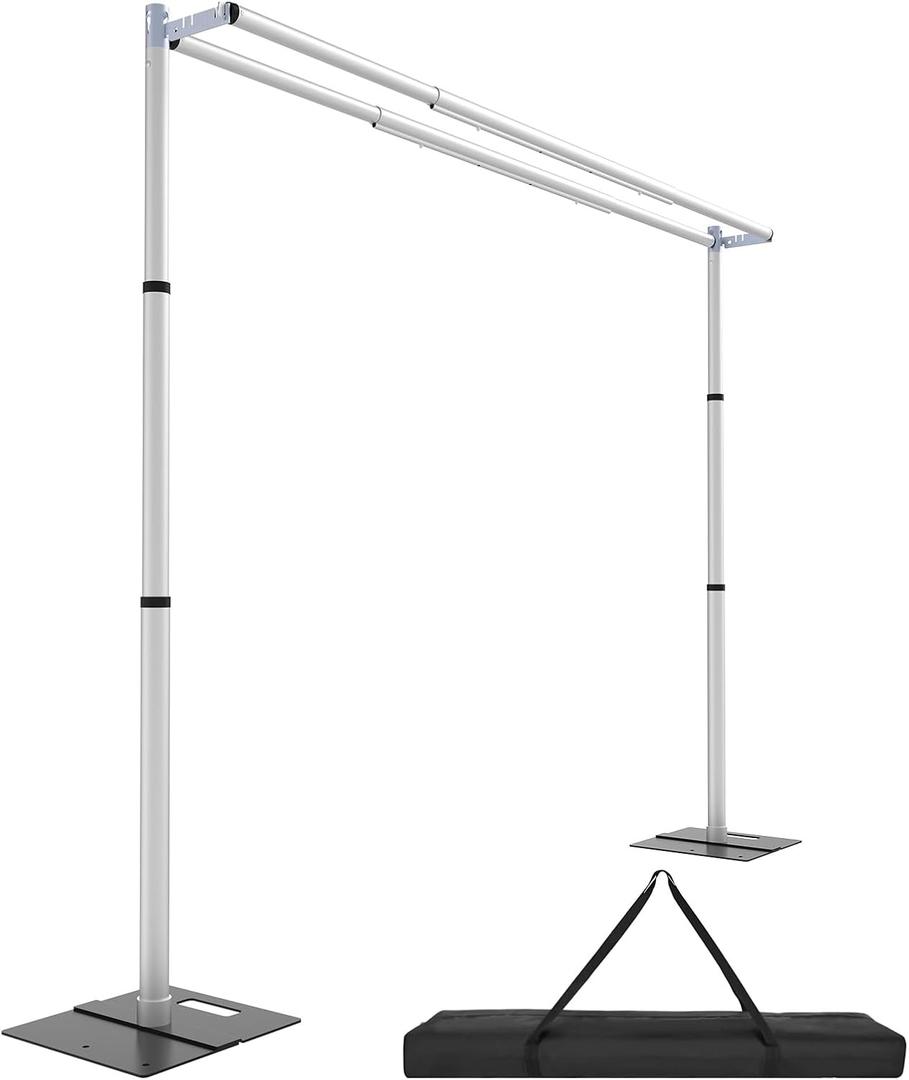 Hecis10ftx10ft Double Crossbar Pipe and Drape Backdrop Stand Kit, Heavy Duty Backdrop Stand, Adjustable Metal Background Stand for Parties Birthday Party Baby Shower Wedding Decorations
