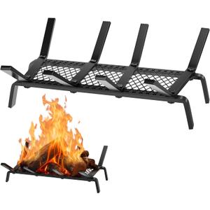 Fireplace Grate with Ember Retainer, 17" Fireplace Log Holder Solid Cast Iron Firewood Log Burning Rack 1/2" Bar for Fire Pit Kindling Indoor Stove Outdoor Chimney Hearth Camping Accessories