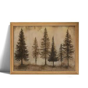 Vintage Pine Trees wall art,Retro Farmhouse Wall Decor Art Pictures,Country Nature-InspiredLandscape Canvas Posters Prints for Living Room, Bedroom,Cabin,Wood Frame 12x16in