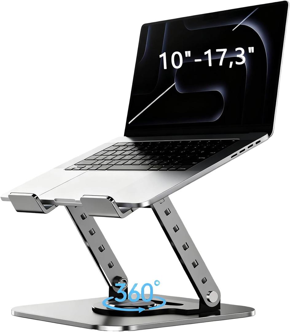 Laptop Stand, Laptop Stand for Desk with 360 Rotating Base, Ergonomic Laptop Riser for Desk with Adjustable Height, Heat Dissipation, Fits with All Laptops 10-17.3"