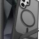 Magnetic for Samsung Galaxy S24 Ultra Case with Kickstand, Compatible with Mag-Safe, Slim Shockproof Grippy Translucent Matte Phone Cover, Built in Invisible Stand, Black