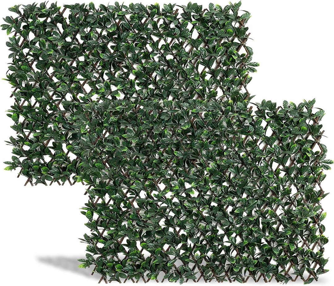 DOEWORKS Expandable Fence Privacy Screen for Balcony Patio Outdoor, 2PCS Faux Ivy Fencing Panel for Backdrop Garden Backyard Home Decorations (Dark Green)