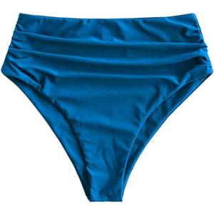 ZAFUL Women High Waisted Bikini Bottoms Ruched Swimsuit Bottom Tummy Control Bathing Suit Bottoms (Small, Brightblue)