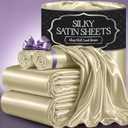DECOLURE Satin Bed Sheets - 4 Piece Luxury Silky Queen Size Bedding Set - Softer Than Silk, Wrinkle-Free with 15 Deep Pocket Fitted Sheet, Perfect for Hair & Skin, Gifts for Women (Champagne)